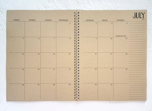 2026 large kraft monthly spiral planner | 2 pages per month