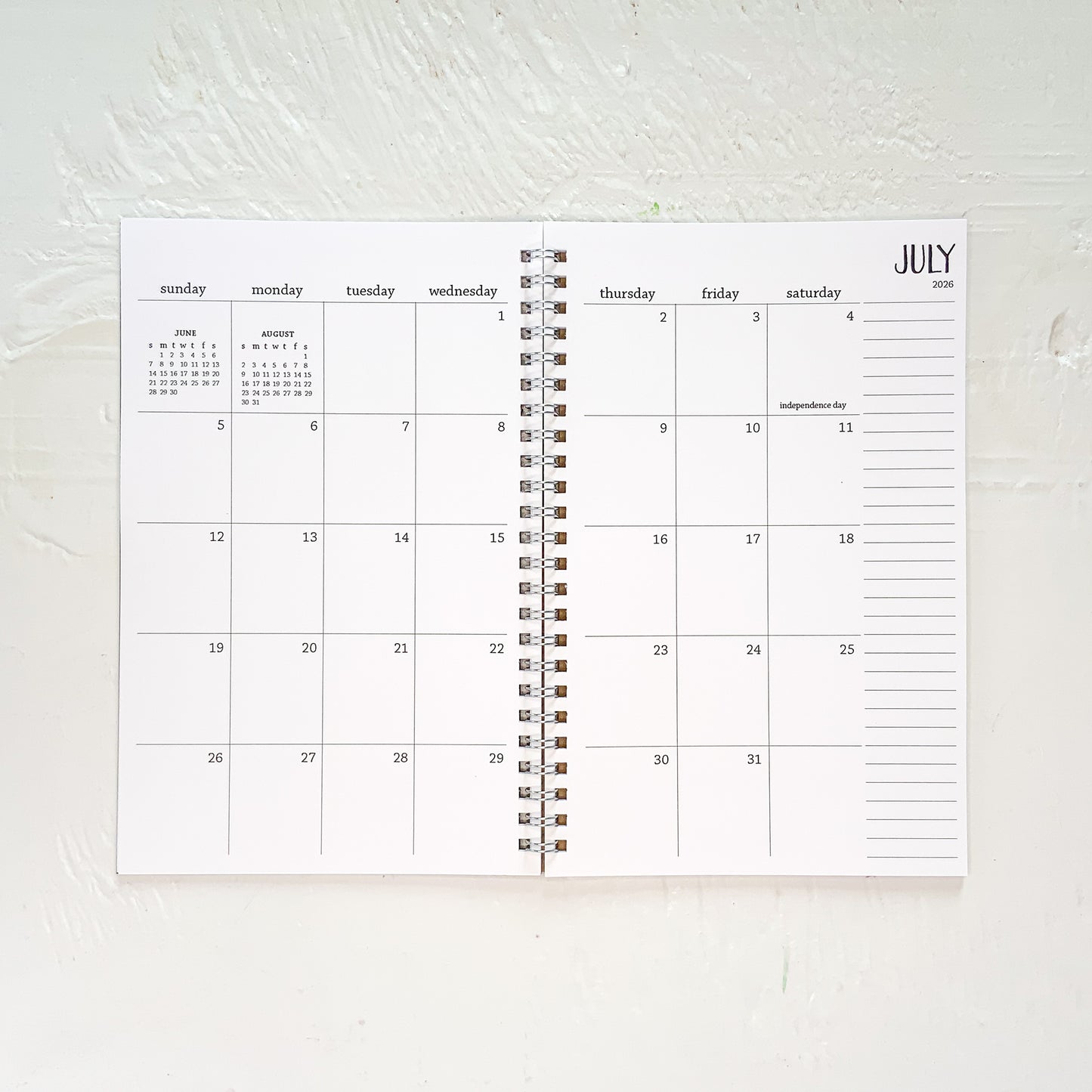 2026 small monthly spiral planner