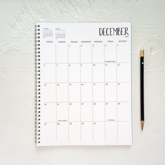 SAMPLE PLANNER - 2026 large monthly spiral planner | 1 page per month