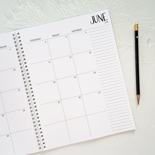 2026 large monthly spiral planner | 2 pages per month