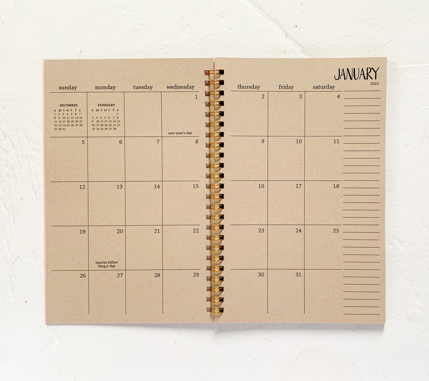 2025 small kraft monthly spiral planner