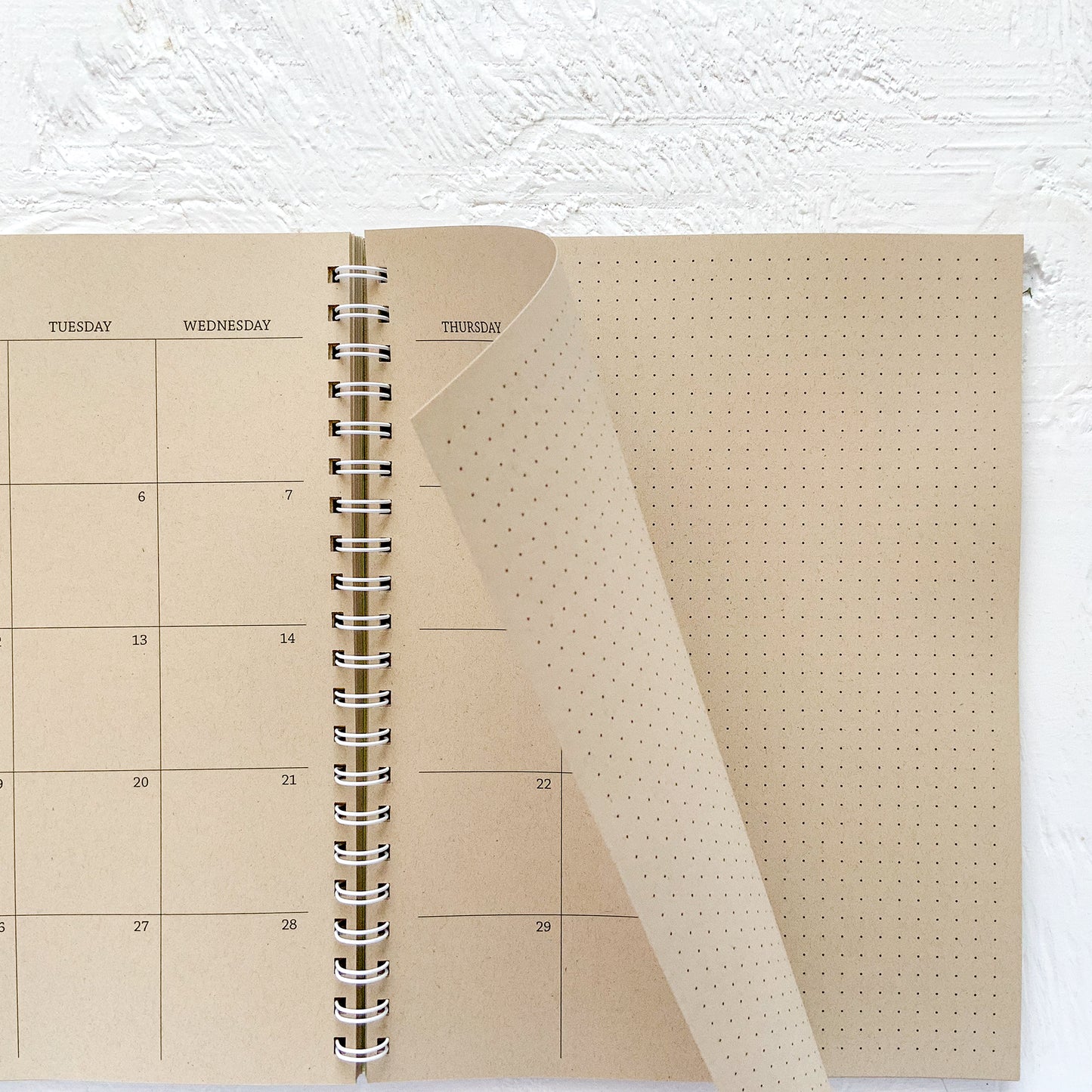 3 year large kraft monthly spiral planner | pages between months | start any month