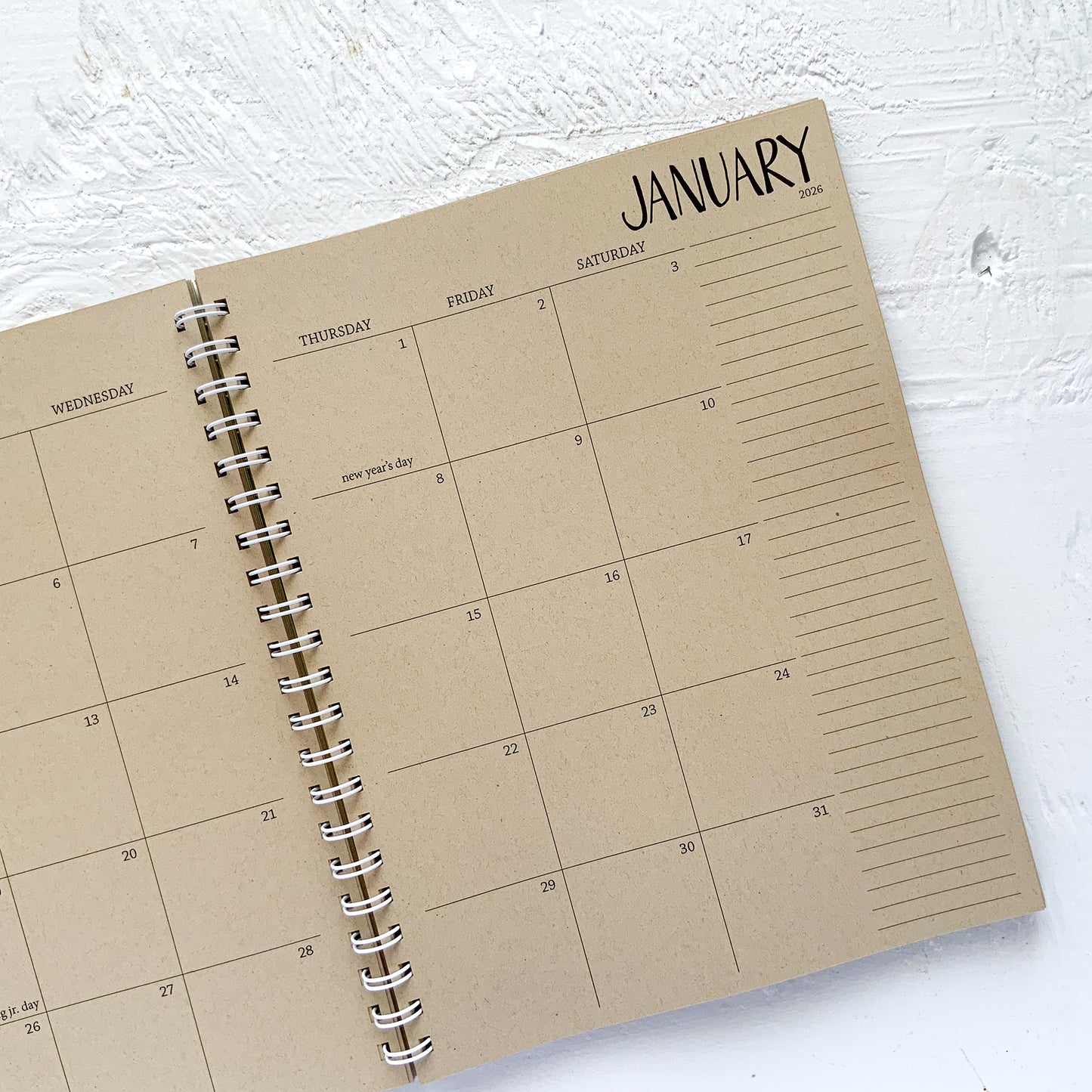 3 year large kraft monthly spiral planner | pages between months | start any month