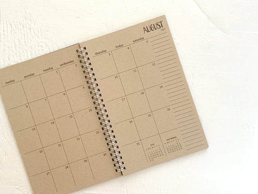 3 year small kraft monthly spiral planner - start any month