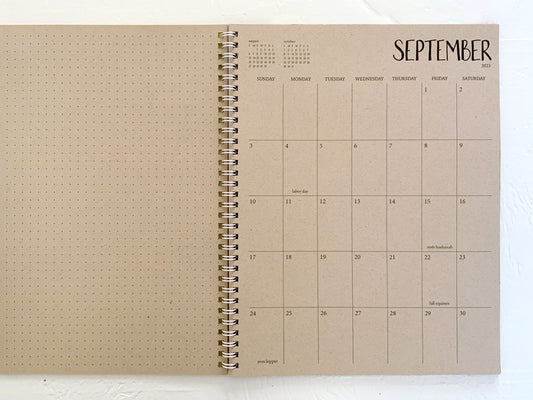 2 year large kraft monthly spiral planner - start any month | 1 page per month