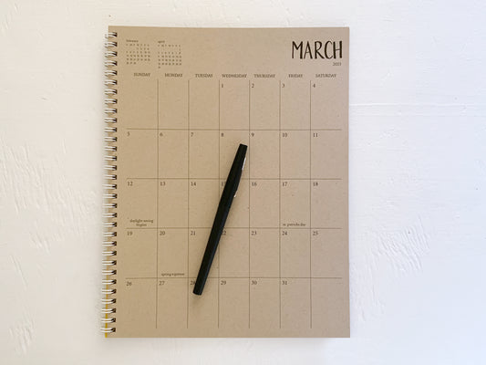 3 year large kraft monthly spiral planner - start any month | 1 page per month