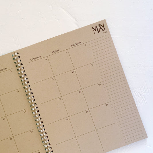 large kraft monthly spiral planner | 2 pages per month