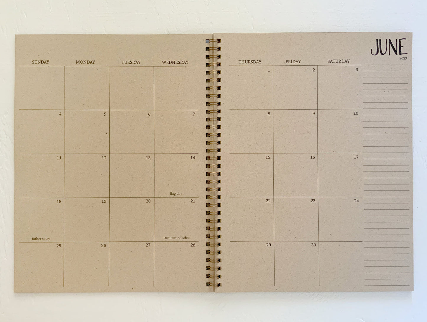 large kraft monthly spiral planner | 2 pages per month