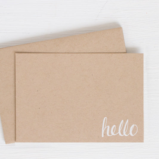 kraft pressed flat notecards - HELLO
