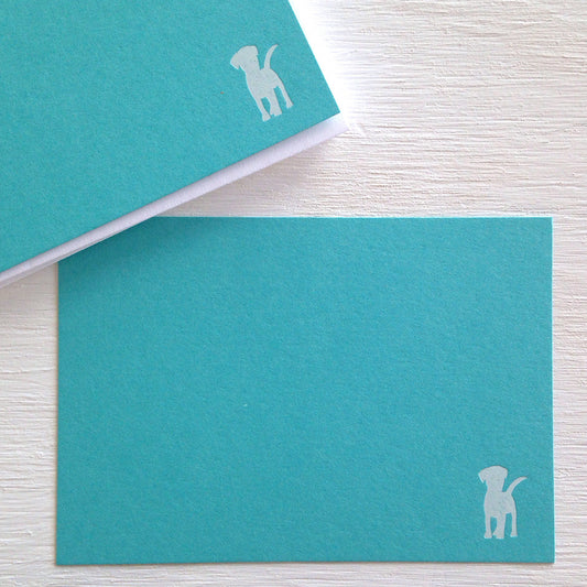 teal dog flat notecards