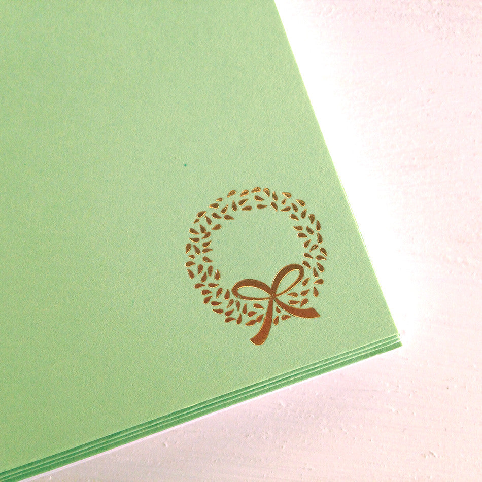 gold wreath flat notecards