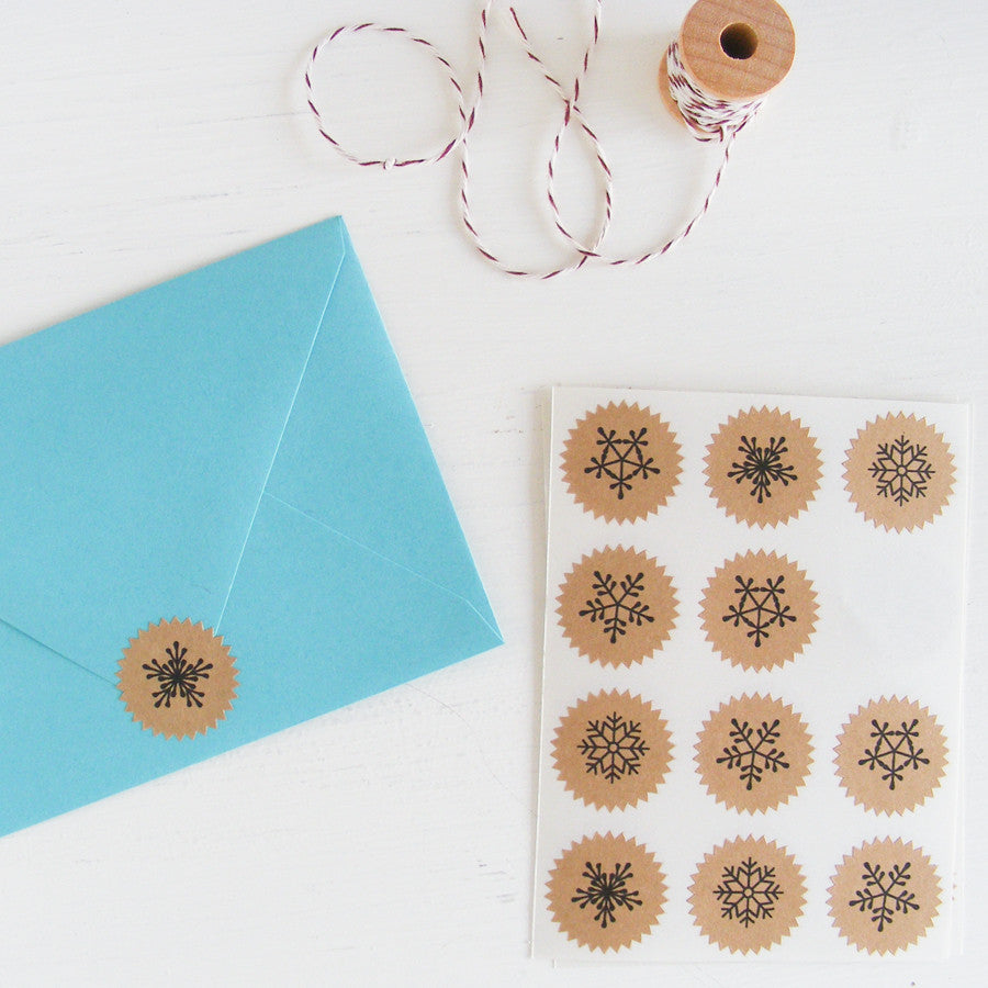tiny kraft starburst stickers - snowflakes