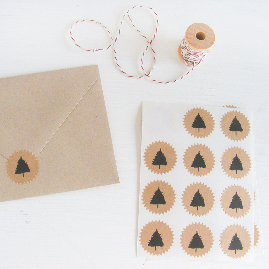 tiny kraft starburst stickers - christmas trees