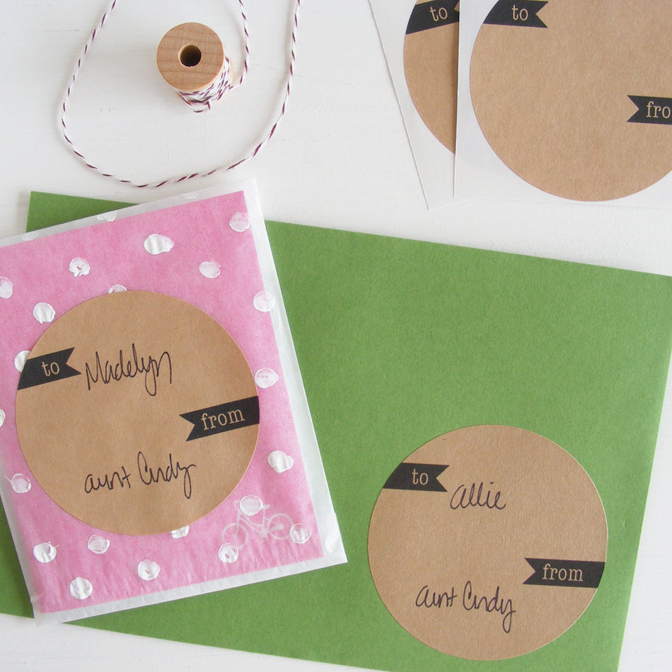 kraft large circle sticker - gift label