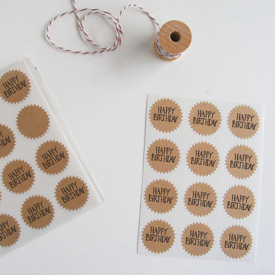 tiny kraft starburst stickers - happy birthday