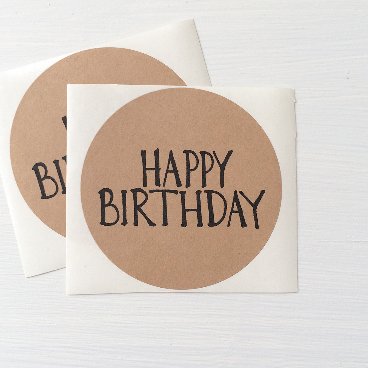 kraft large circle stickers - happy birthday