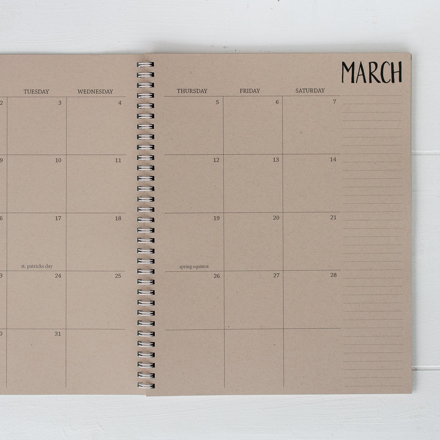 2 year large kraft monthly spiral planner - start any month | 2 pages per month