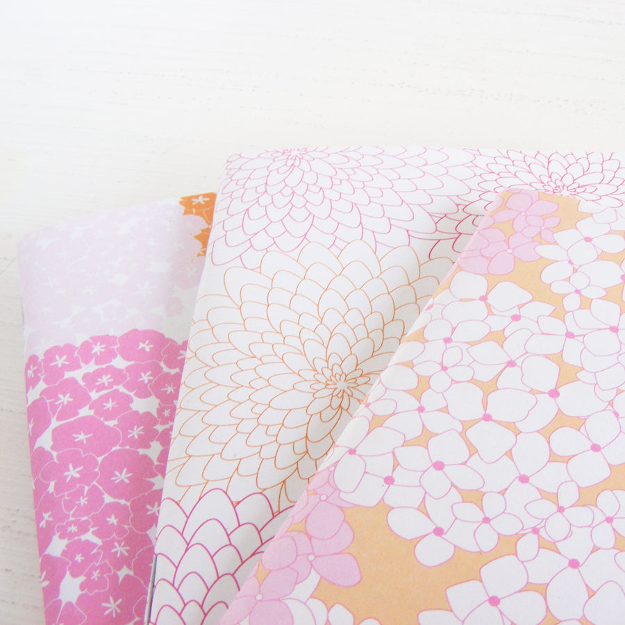 set of 3 pocket journals - in the garden in hot pink and orange
