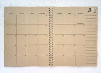 2026 large kraft monthly spiral planner | 2 pages per month