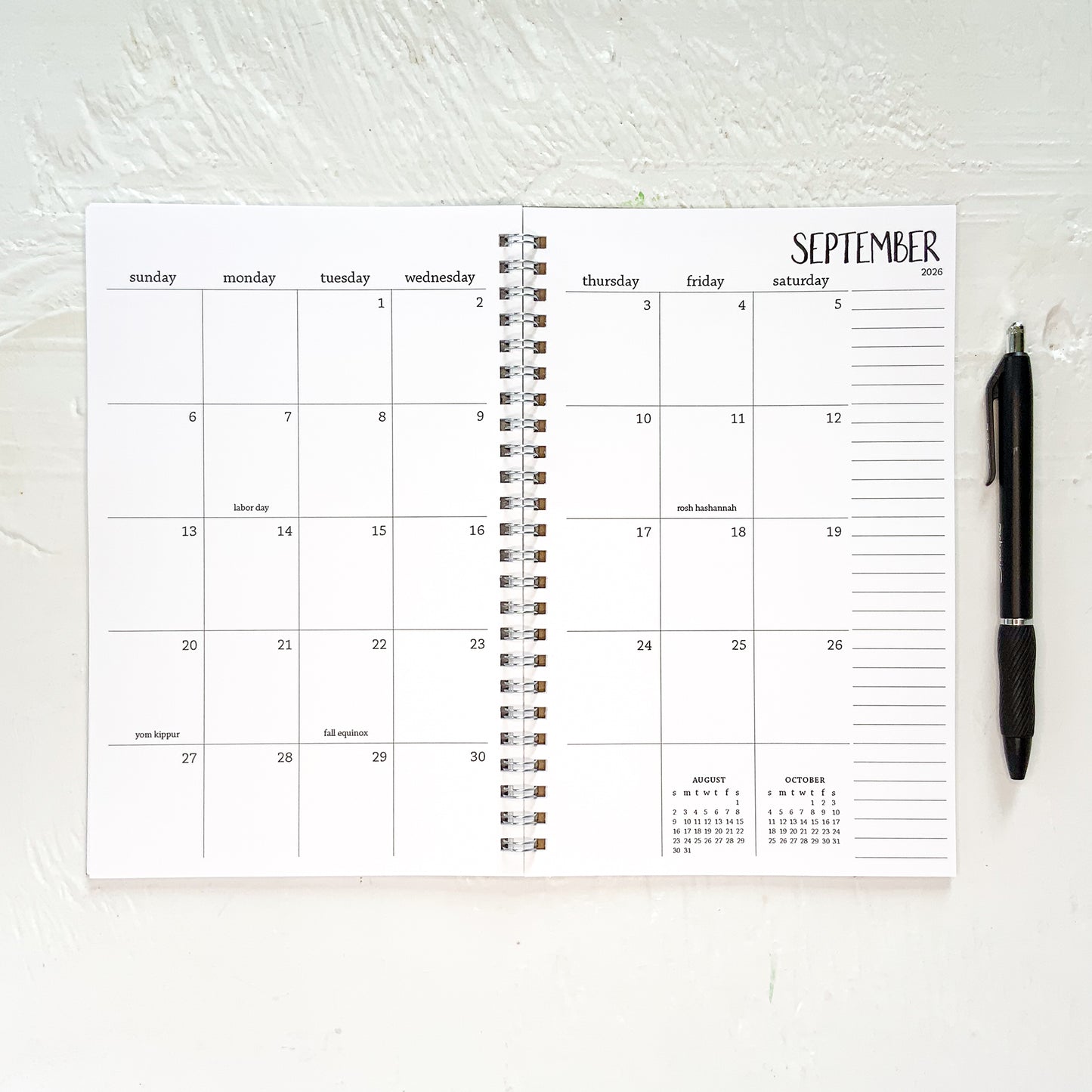 2026 small monthly spiral planner