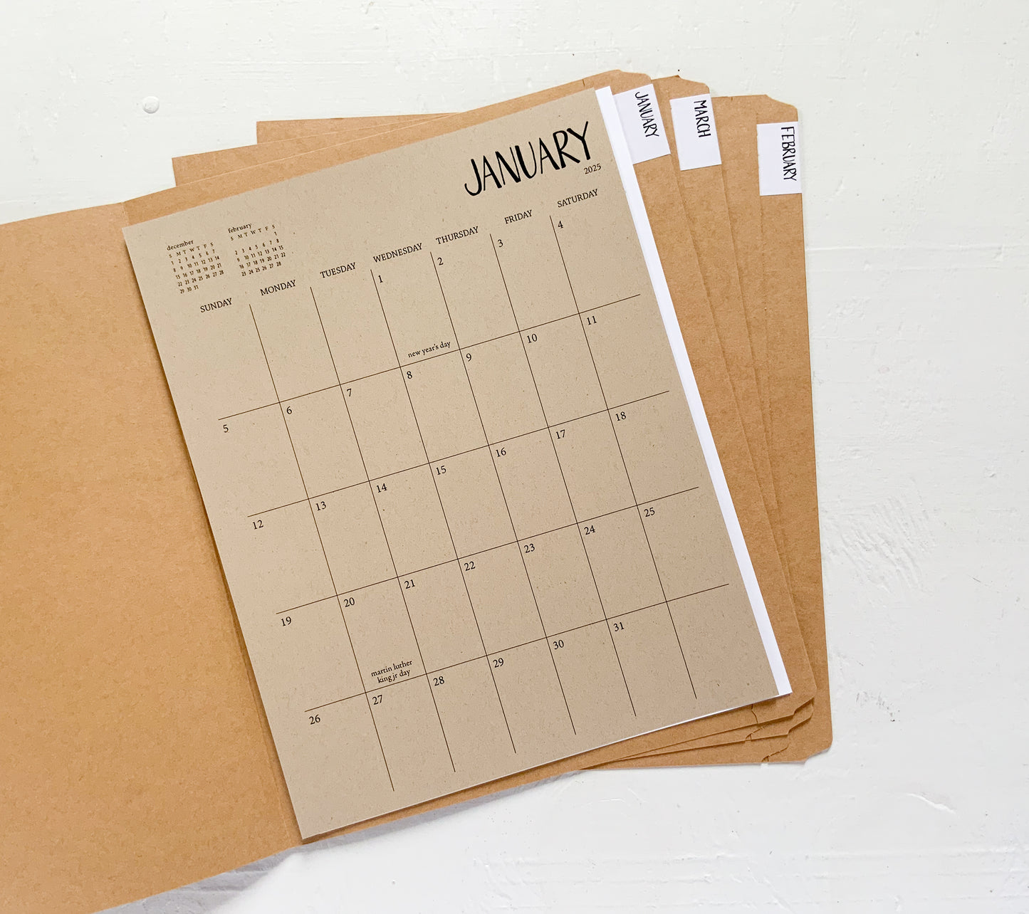 2025 kraft monthly planner sheets