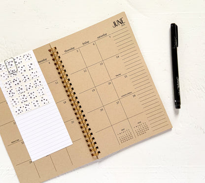 2025 small kraft monthly spiral planner | pages between months