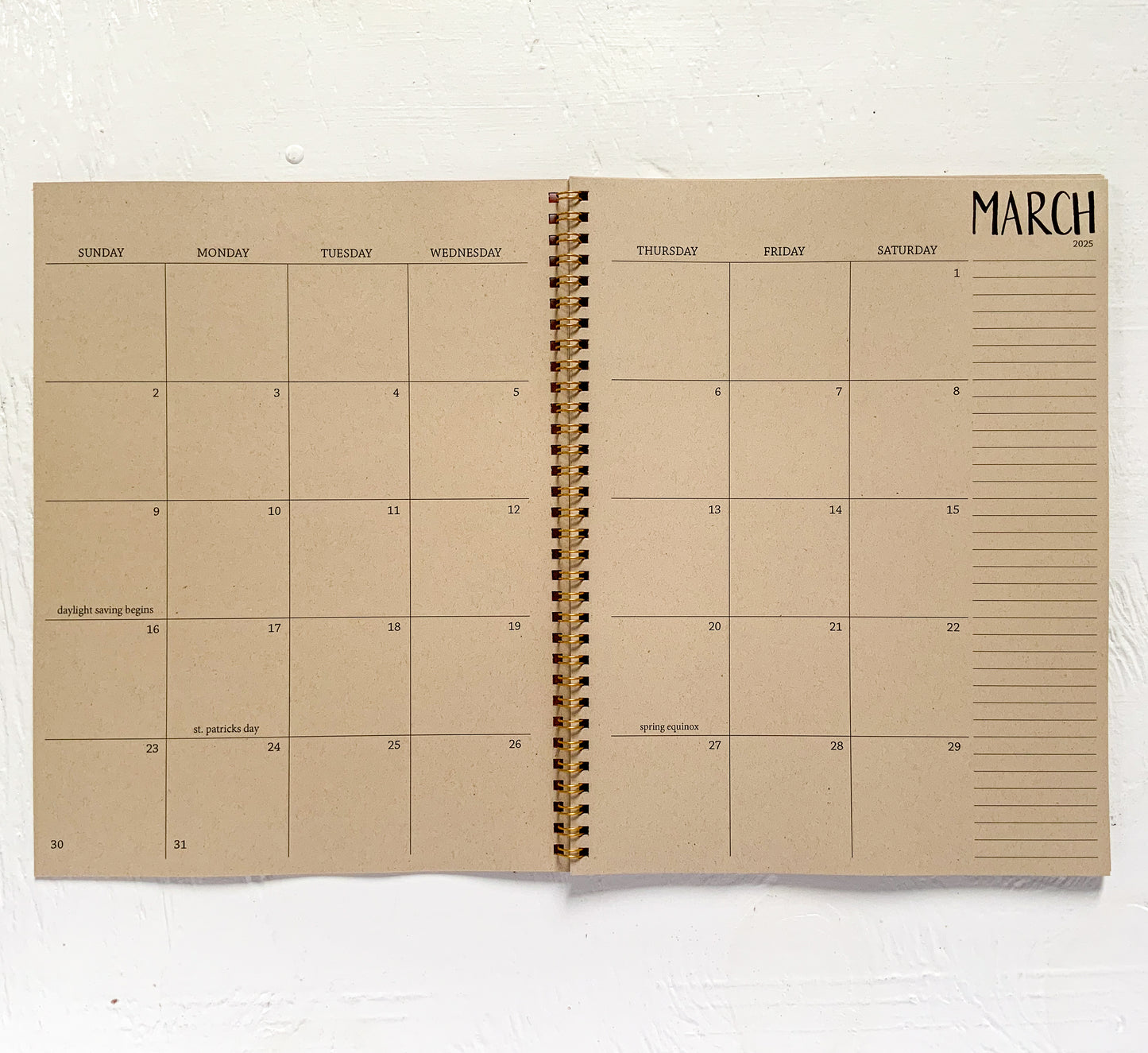 2025 large kraft monthly spiral planner | 2 pages per month