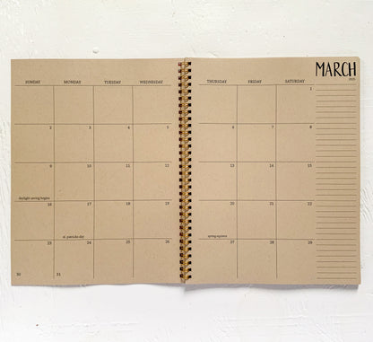 2025 large kraft monthly spiral planner | 2 pages per month