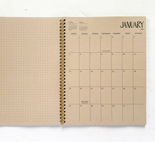 2025 large kraft monthly spiral planner | 1 page per month