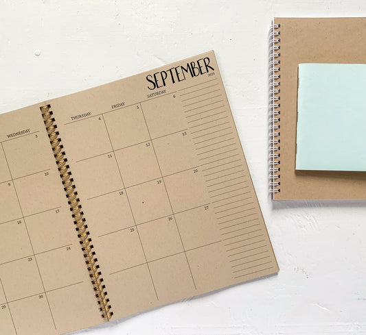 2025 large kraft monthly spiral planner | 2 pages per month