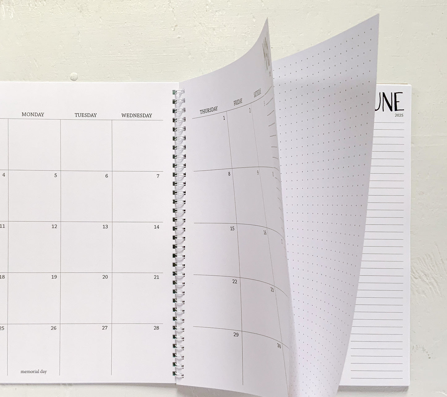 2025 large monthly spiral planner | page in between months