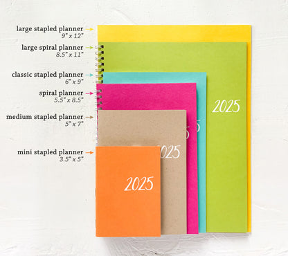 2025 large kraft monthly spiral planner | 2 pages per month