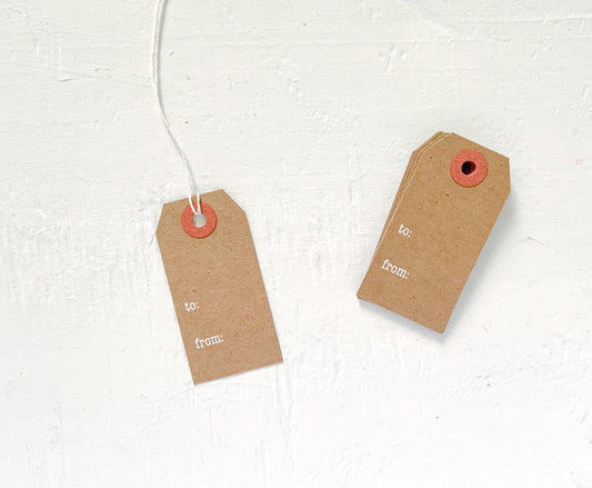to / from kraft gift tags with white foil