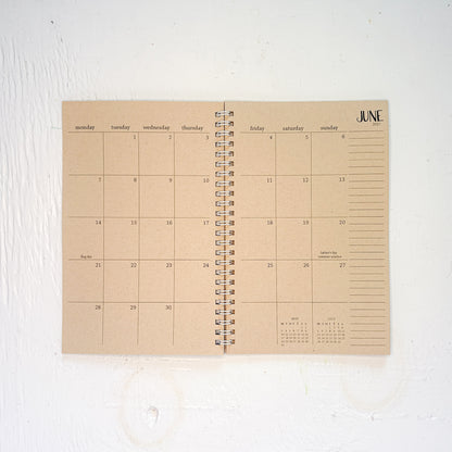 2027 small kraft monthly spiral planner | pages between months