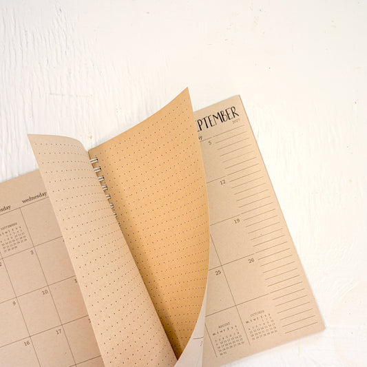 2027 small kraft monthly spiral planner | pages between months