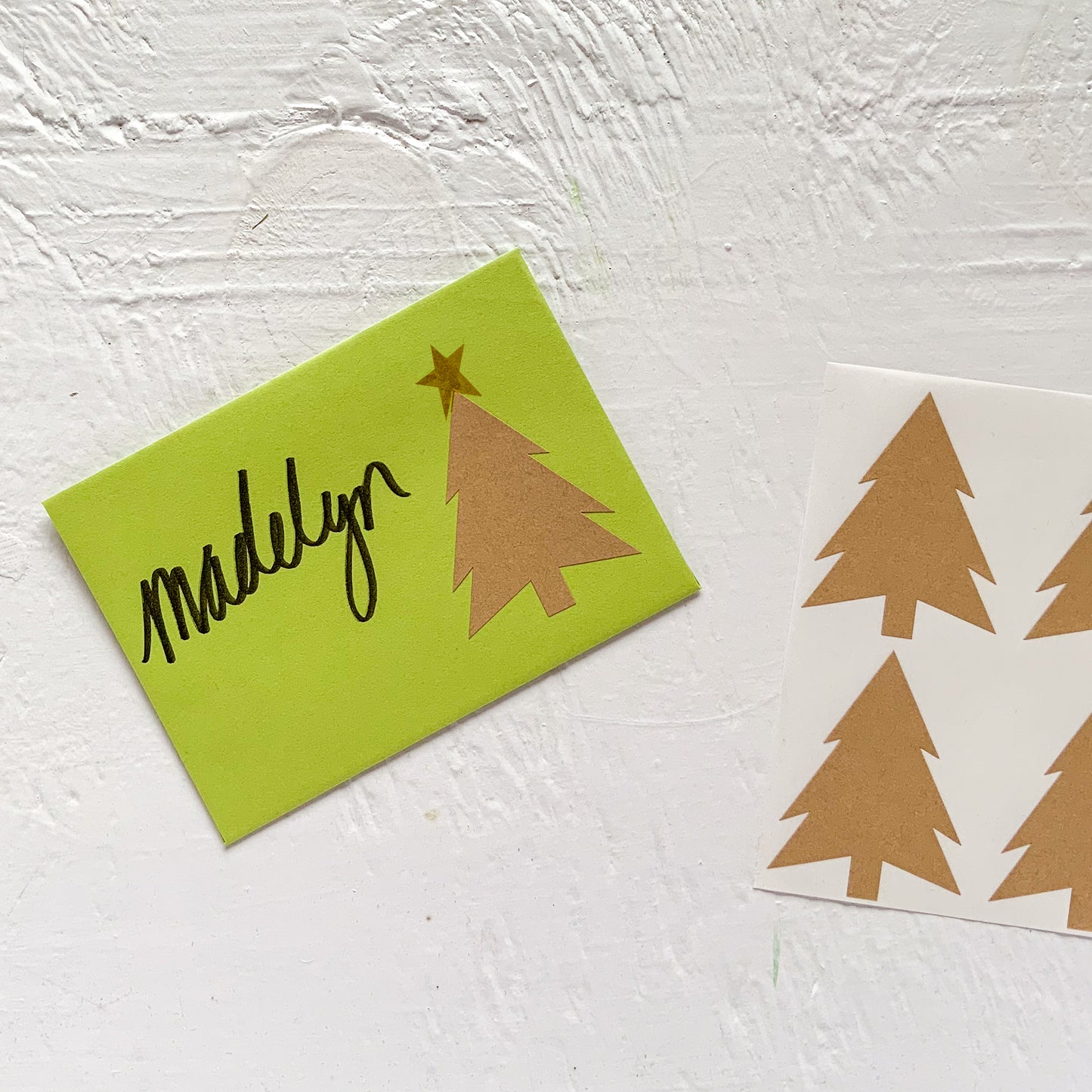 kraft christmas tree stickers