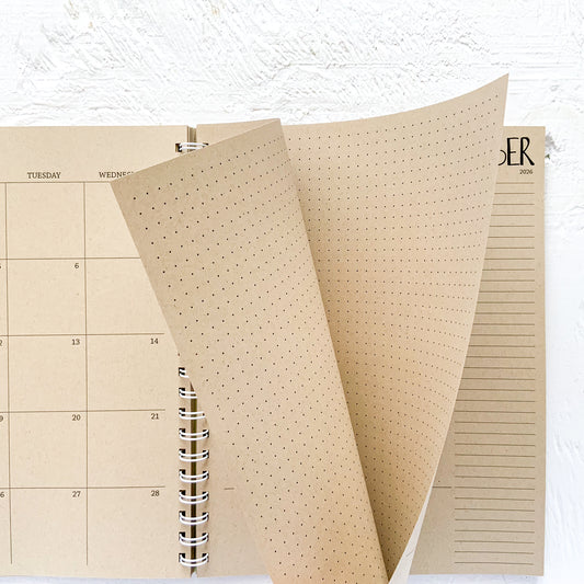 3 year large kraft monthly spiral planner | pages between months | start any month