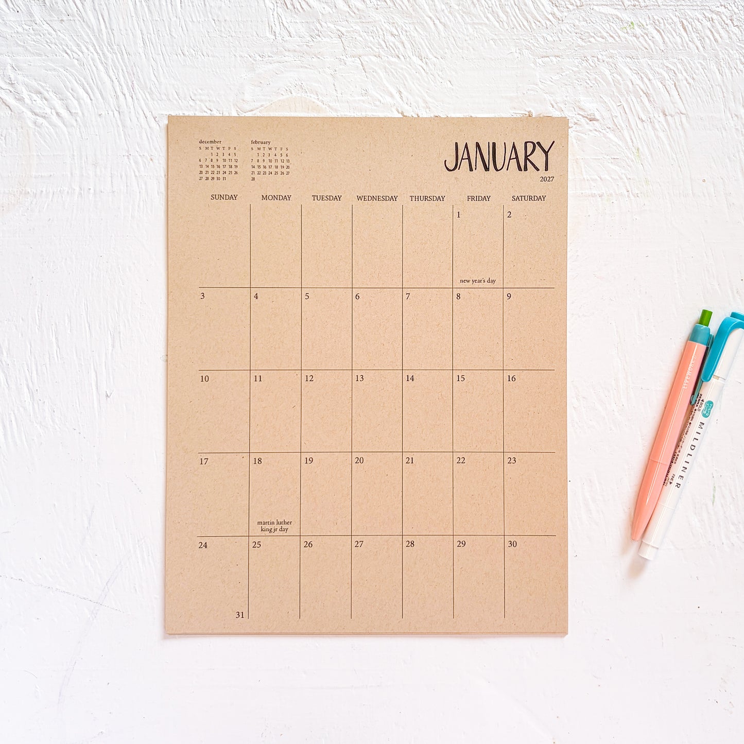2027 kraft monthly planner sheets
