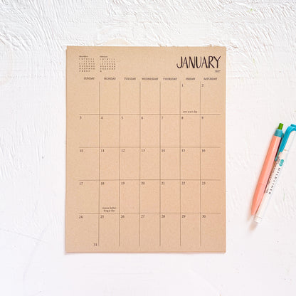2027 kraft monthly planner sheets