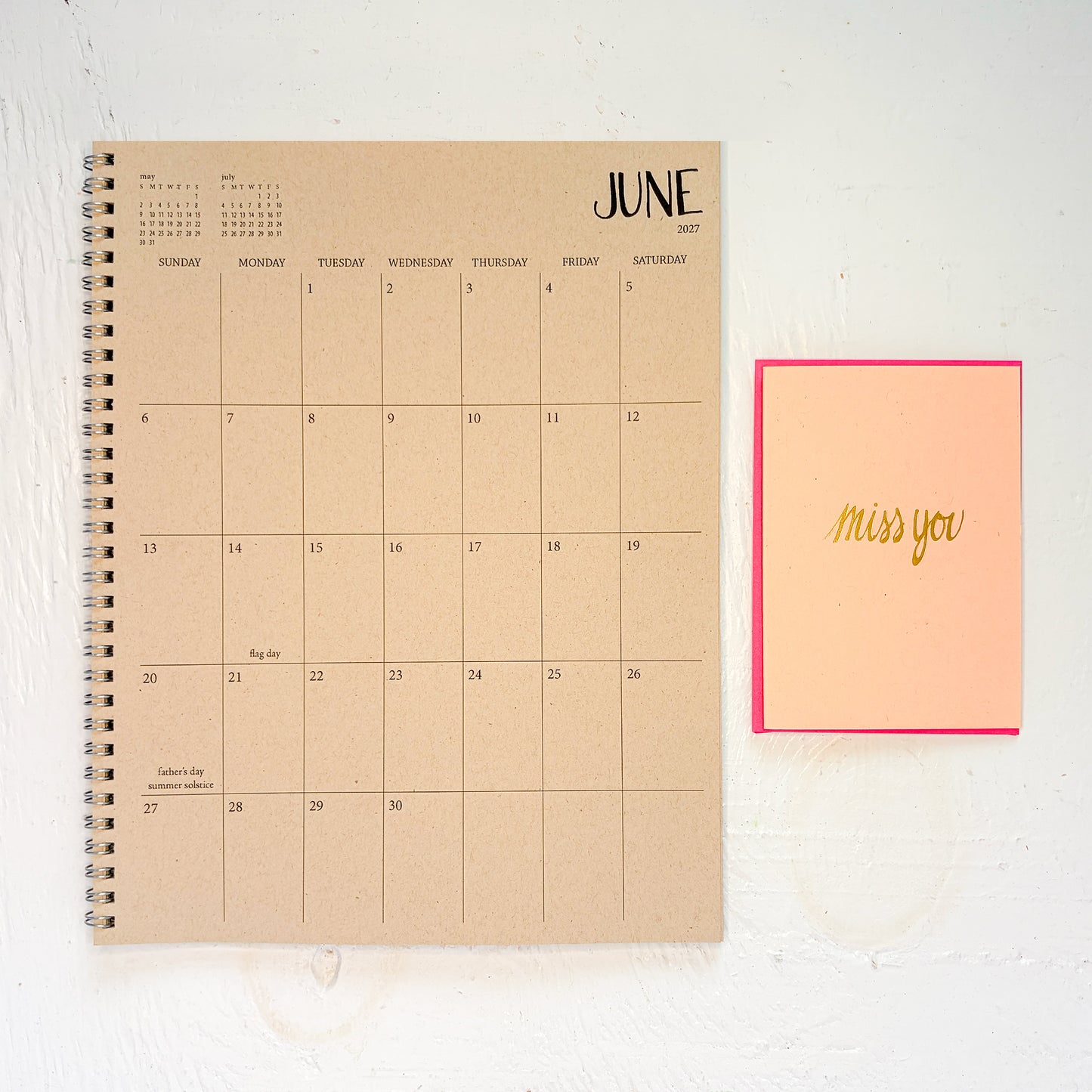 2027 large kraft monthly spiral planner | 1 page per month