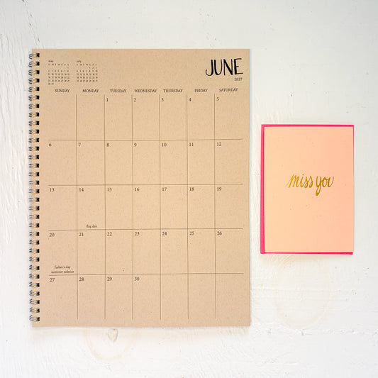 2027 large kraft monthly spiral planner | 1 page per month