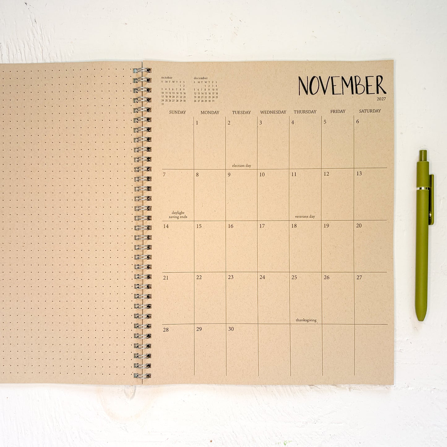 2027 large kraft monthly spiral planner | 1 page per month