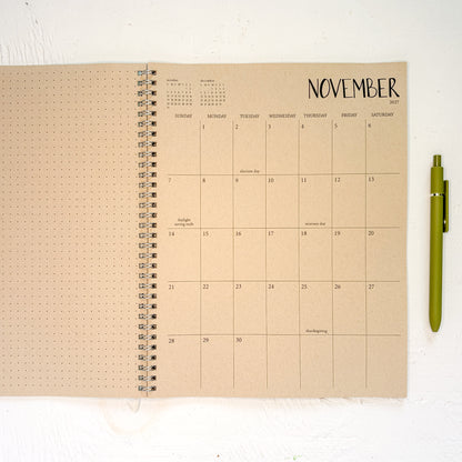 2027 large kraft monthly spiral planner | 1 page per month