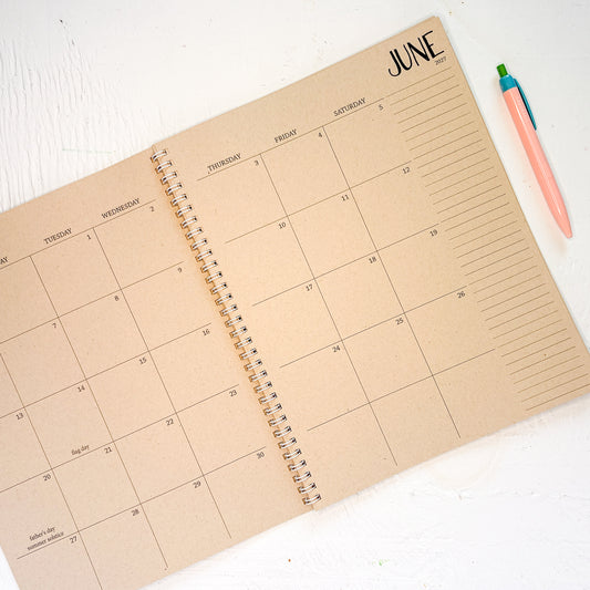 2027 large kraft monthly spiral planner | 2 pages per month