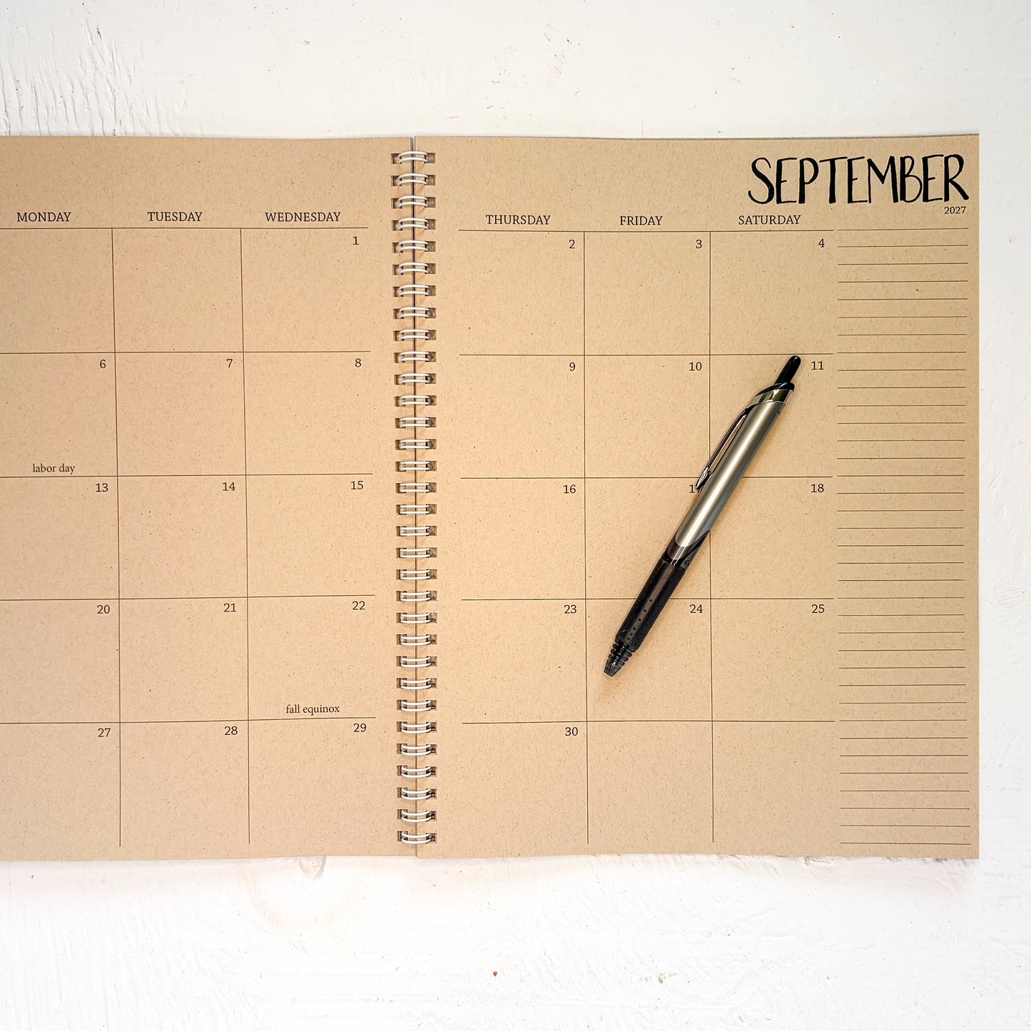 2027 large kraft monthly spiral planner | page in between months