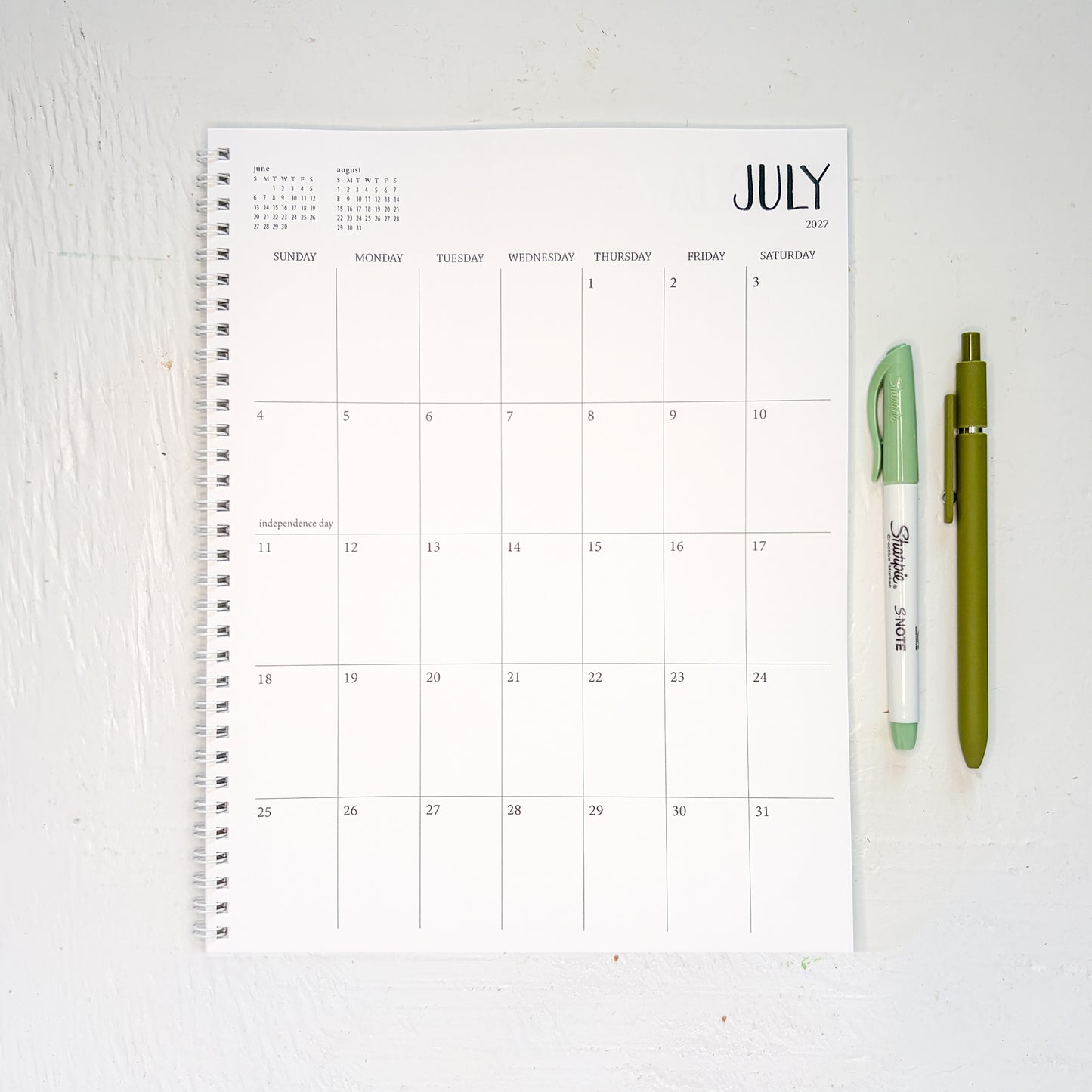 2027 large monthly spiral planner | 1 page per month