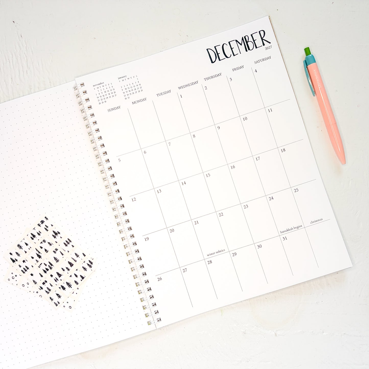 2027 large monthly spiral planner | 1 page per month