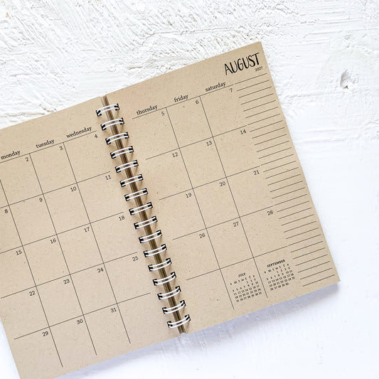 5 year small kraft monthly spiral planner - 2 pages per month