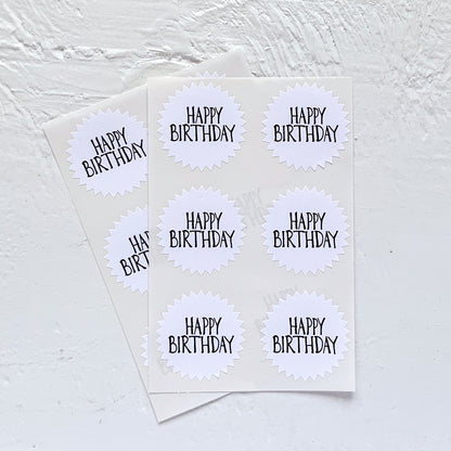starburst stickers - happy birthday