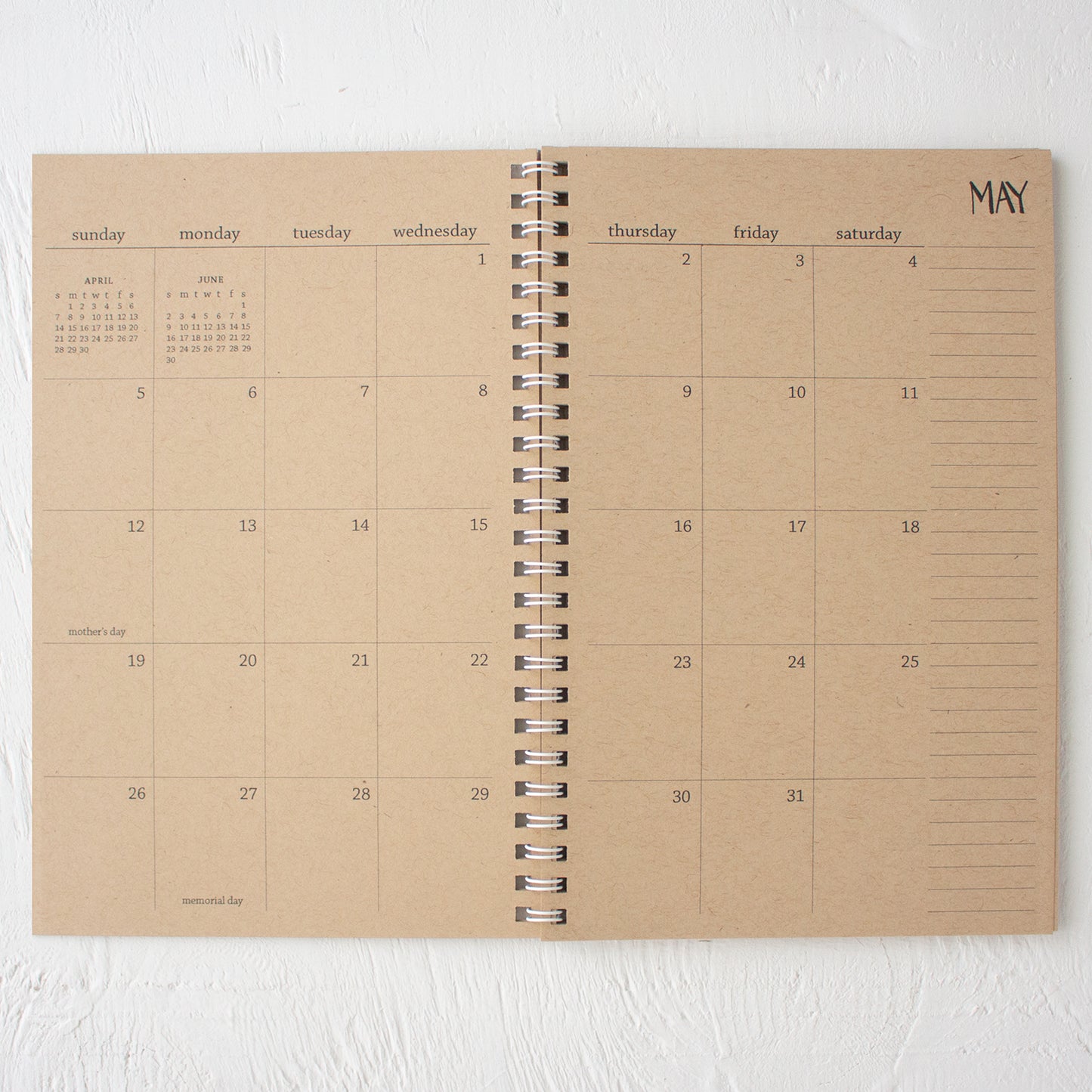 2 year small kraft monthly spiral planner | start any month